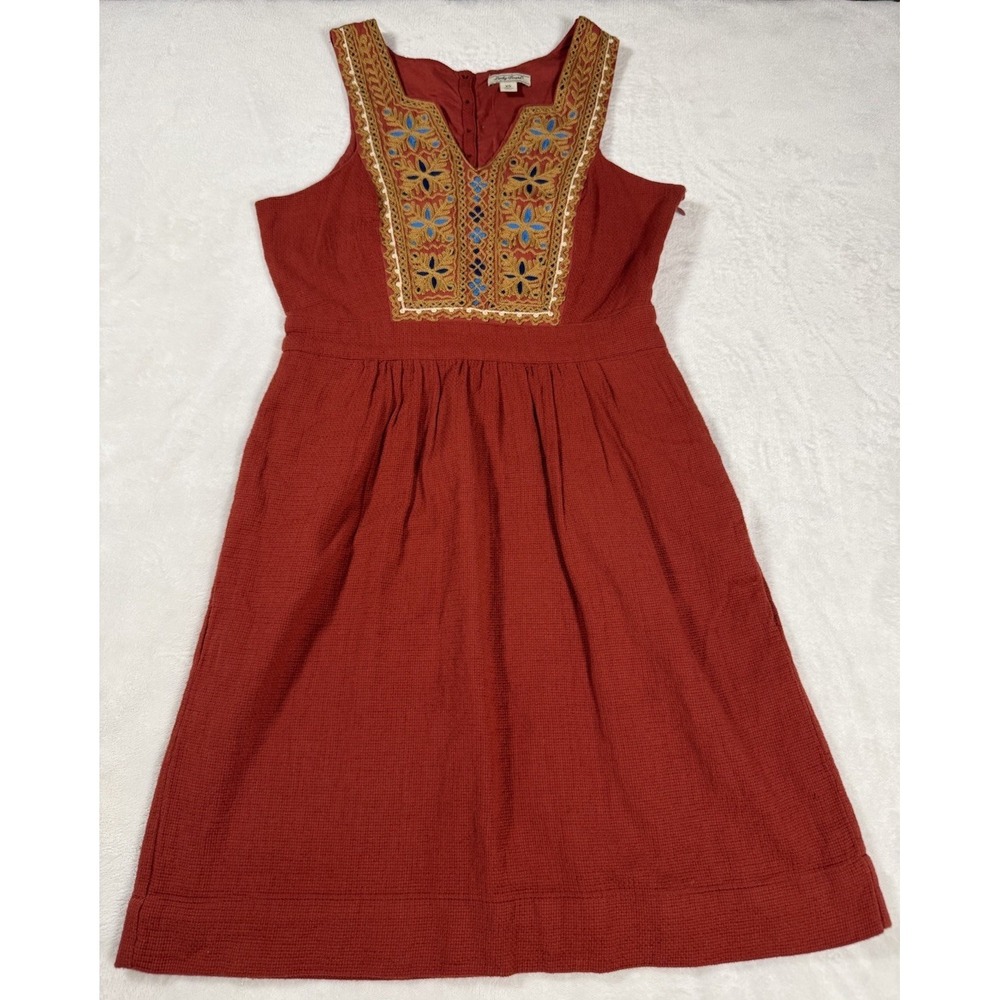 Lucky Brand Dress Womens XS Red Embroidered Boho Sleeveless Cotton Peasant